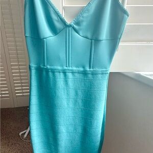 Marciano Turquoise Fitted Sheath Dress with Structured Bust